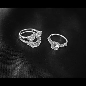 Sterling Silver 925, CZ Wedding Band / Ring Set